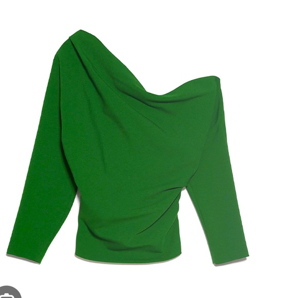 Zara Asymmetrical Green Long Sleeve Blouse - Picture 1 of 4